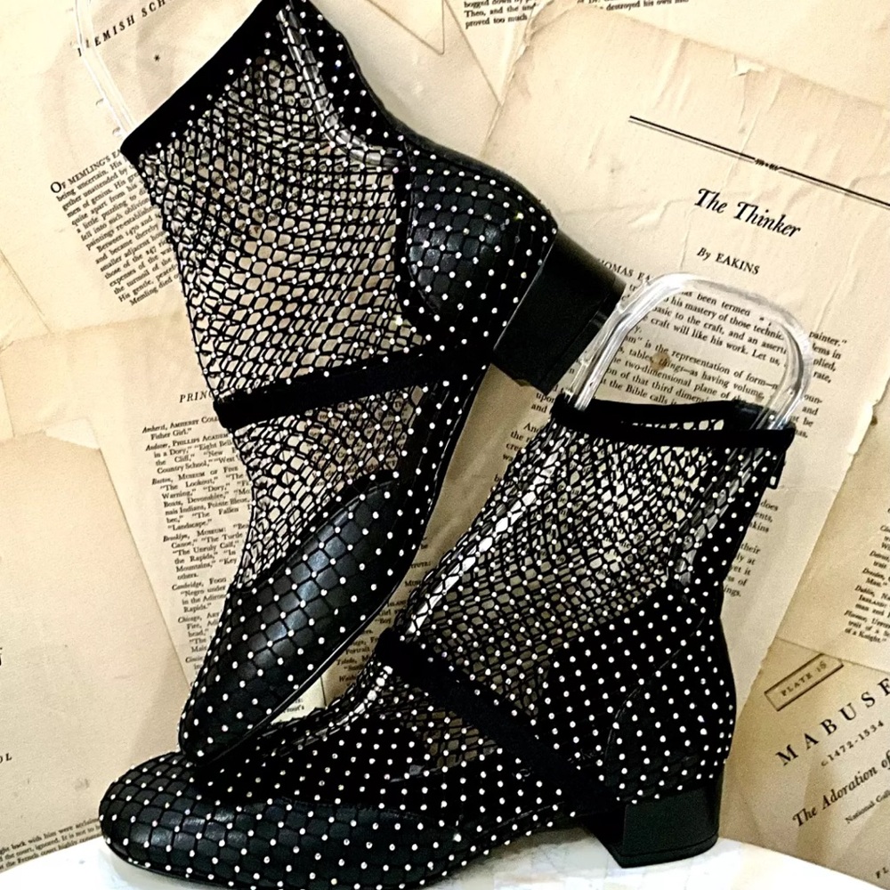 Free People Jeffrey Campbell Magic Hour Mesh Heels Black Jewels Back Zipper - Picture 6 of 11